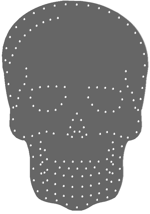 - Cranio em ACM perfurado  <br> - Medida de Altura: <br> - Medida de Largura: <br> - Quantidade de Pixel: <br> - Cor do Elemento: <br> 